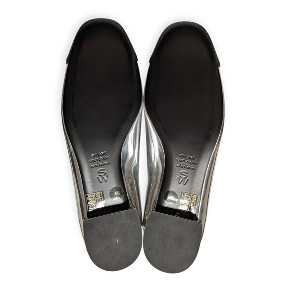 Stuart Weitzman Eden Silver Chrome Metallic Ballet Flats Cross Strap Size 8 NIB